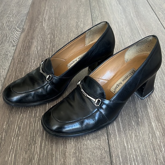 Black leather heels - silver buckle square toe - Picture 11 of 12